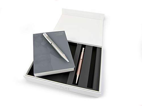 Otto Hutt design 04 Kugelschreiber Set 010-11460 – 2tlg Kuli-Set mit hochwertiger Beschichtung in der Farbe Graphite Grey und Pearl Pink – Mit Großraummine M, blau