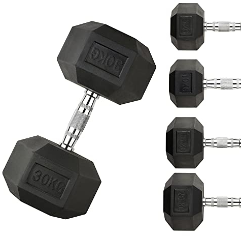 Northern Hex Dumbbell Set Rubber Heavy Weights with Metal Handles Anti-Rolling for Weight Lifting Bodybuilding Exercise Workout Strength Training Home Gym 1kg-50kg Pairs Sets (10KG x2 Dumbbells)