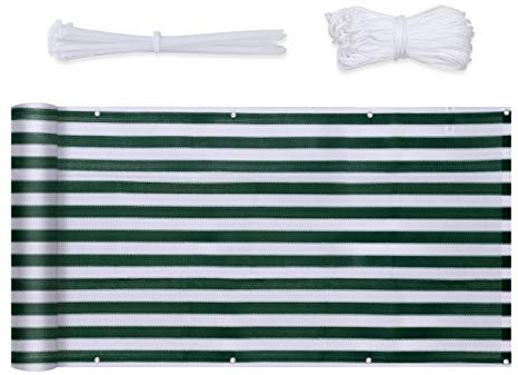 Sekey Balkon Sichtschutz Balkonabdeckung HDPE 220 g/m², 120x600cm, Leicht Transparent Wind- und UV-Schutz Wetterfest, mit Ösen, Nylon Kabelbinder und Kordel, Grün-Weiß Gestreift