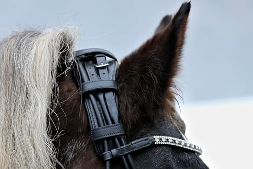 Tysons Trense Zaum Deluxe Rund genäht + Zügel Glitzer Stirnriemen Leder Schwarz rundgenäht (X Full)