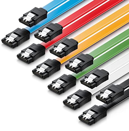 deleyCON 6x 50cm Cavi SATA 3 Set Cavo Dati SATA III - HDD SSD Cavo di Collegamento Clip in Metallo 6 GBit/s - 2 Connettori Diritti di Tipo L - Colorato