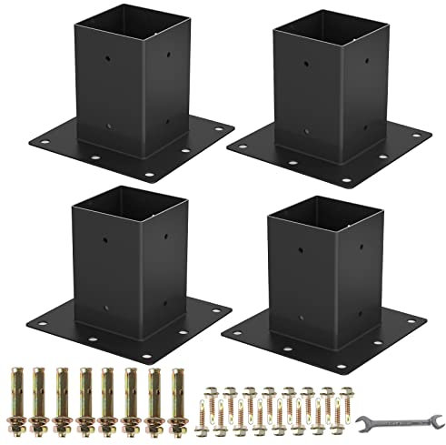 4 x 4 Post Base 4PCS,Inner Size 3.6x3.6Deck Post Base,Heavy Duty Metal Black Powder Coated Post Brackets,for Mailbox Post Deck Supports Porch Railing Post Holders