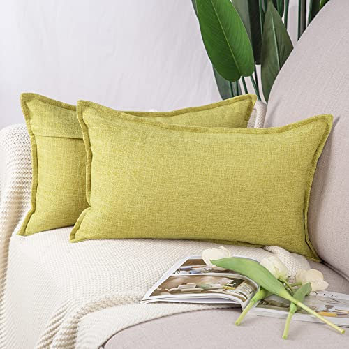 Madizz 2er Set Polyester- Leinen Kissenbezügen Weiche dekorative Kissenbezüge für Sofa Schlafzimmer Kissenhülle Gelbgrün 30x50 cm Rechteckig