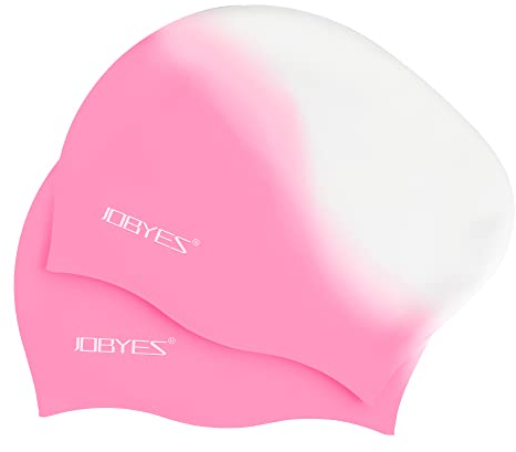 JOBYES Cuffia Piscina Capelli Lunghi, 2 Pezzi Cuffie da Nuoto per Donna in Silicone Impermeabile Antiscivolo Cuffia Nuoto Super Elastica e Comoda per Nuoto Bagno e Sport