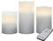 LED Kerzen 3er-Set mit Fernbedienung, LED Echtwachskerzen, inkl. Batterie, warmweiße, täuschend echt flackernde Kerzenflamme, Kerzen 10cm 13cm 15cm hoch, Durchmesser 8 cm, dekorativ, Silber-Weiß