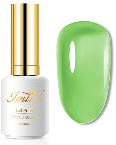 Imtiti Jelly Gel Nail Polish, 1 Pcs 0.5 Fl Oz Light Green Jelly Gel Polish Soak Off LED U V Nail Gel Polish Sheer Transparent Gel Nail Polish DIY Nail Art Starter Manicure Salon Gel Nail Kit