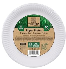 Tessera Bio Products QXR18RFSC - Platos de papel redondos (18 cm de diámetro, 10 unidades), color blanco