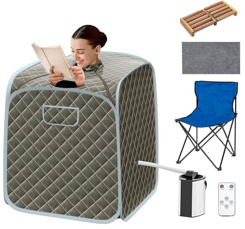 Multigot Portable Steam Sauna, Personal Full Body Sauna Spa with Remote Control, Folding Chair and Foot Massage Roller, Lightweight Foldable Home Sauna Tent (Grey)