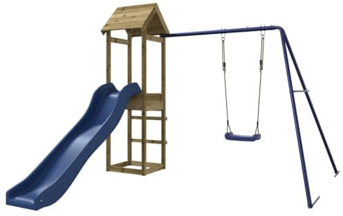 vidaXL Outdoor Playset, Playground Set for Garden Patio Kids, Playhouse with Slide, Wooden Swing Set for Age 4 Years and Over, Impregnated Wood Pine