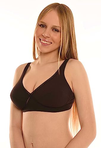 Istintiva Valeria – Reggiseno Senza Ferretto in Cotone 100% ad Elevato Sostegno | Coppe morbide Non Imbottite | Spalline Regolabili | Nero, Taglia 7C