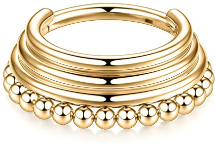 Dreifach gestapelter Septum Ring Septum Schmuck Daith Ohrringe chirurgischer Stahl goldene Perlen Septum Nasenring Rook Conch Piercing Schmuck nahtloser Septum Clicker Ring Knorpel Helix Creolen 8 mm