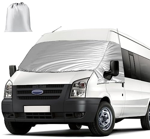 Opaltool Externe Thermo Scheibenabdeckung für Ford Transit Van MK7 2006-2013, Luxus Silber Wrap Windschutzscheibenabdeckung, Faltbare Frontscheibenabdeckung Winter Sommer Scheibenfrostschutz Abdeckung