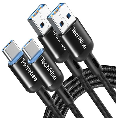 TechRise USB C Cable 2 Pack, USB Type C to USB A Charger Nylon Braided Fast Charge Cord for Samsung Galaxy S23 S22 S21 S20 S10, Google Pixel, Xperia, Android Mobile Phone (6.6 + 3.3ft)