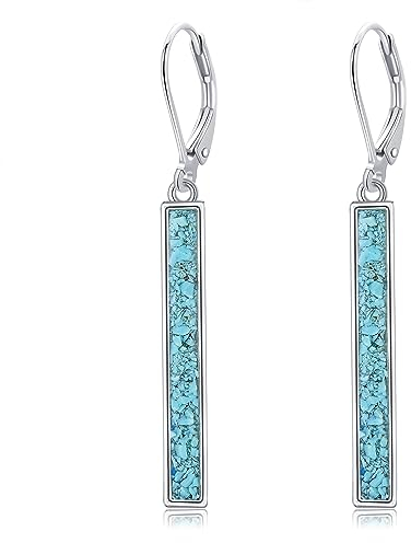 Türkise Ohrringe Sterling Silber Bar Leverback Baumelnde Tropfenohrringe Edelsteinsplitter gefüllte Ohrringe Schmuck für Frauen