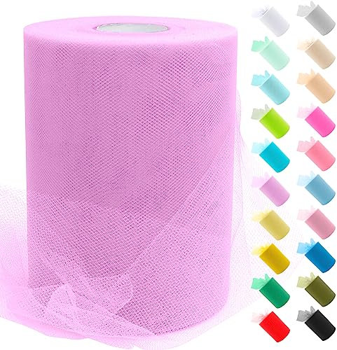 Uiopa Tulle Fushia Clair, 15cm x 91,4m Rouleau de Tulle en Polyester Maille Tissu pour Tutu Jupe, Deco Mariage/Fête, Deco Chaise Mariage, Noeud Cadeau, Artisanat DIY
