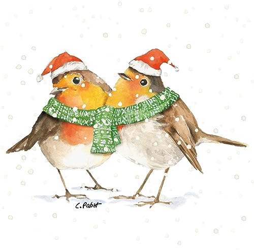 20 Servietten Weihnachten Wintervögel verbunden als Tischdeko. Papierservietten mit Motiv. Auch für Decoupage und Serviettentechnik 33x33cm
