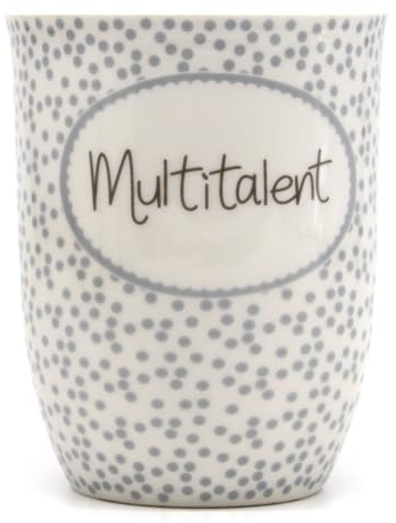 Mea-Living Tasse mit Henkel MULTITALENT grau, 500ml, Becher mit Spruch, Geschenkidee für Eltern, Spruchtasse