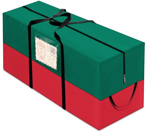 EYQ Borsa Albero di Natale - Adatta per Alberi Artificiali da 9 Piedi - Borsa Impermeabile per Albero di Natale - Manici Robusti e Durevoli - Slot per Schede di Etichettatura - Rosso Verde