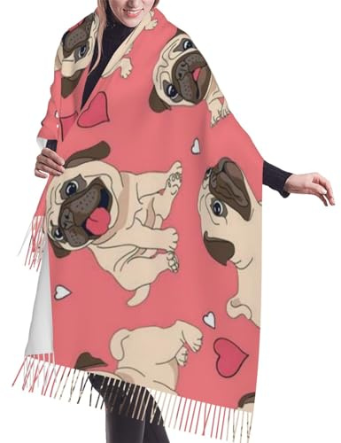 VGFJHNDF Lustiger Schal und Schal mit gerösteten Kaffeebohnen, bedruckt, weich, warm, Quaste, 196 x 68 cm, für Damen, Winterwickel, Halstücher