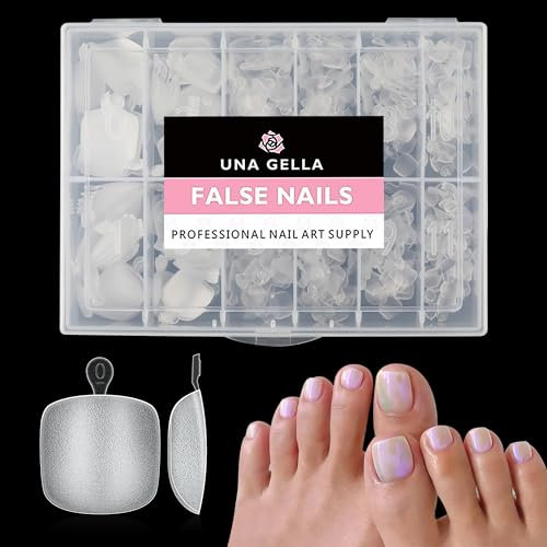 UNA GELLA Faux Ongles Pieds Carrés Courts, 216 Pièces 12 Tailles Capsules Américaines pour Ongles d'Orteils en Gel Souple Transparents pour Pédicure DIY & Nail Art
