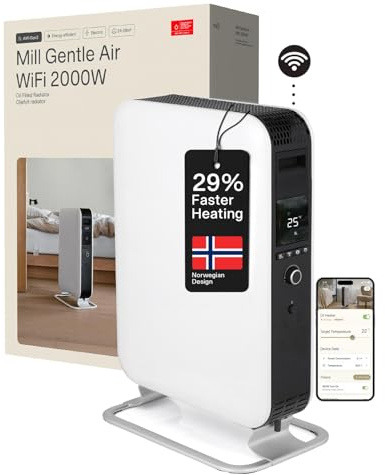 Mill Heater Oil Filled Radiator 2000W WIFI Smart Heater with App, for 24-28m², Electric Heater Energy Efficient Heaters Designed in Norway, 29% Faster, Quiet, Safe, Oil Filled Radiators Free Standing
