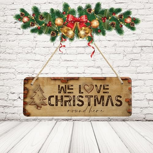 Fuori Porta Natalizio in Legno Targa Fuoriporta Personalizzata con Nomi Famiglia Natale da appendere alla porta Esterno o Interno casa ''Love Christmas Alberello''