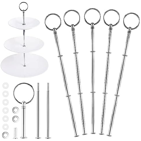5 Pack Etageren Stangen, Etagere Bausatz Metallstangen Mittellochausstech Silber Etageren Stangen Set Metallstangen Hochzeitstorte Metallstangen Etagere Für Snackteller (Platte Nicht enthalten)