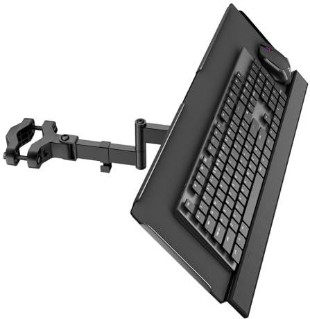 PUTORSEN Tastaturablage für Pole Mount, 25.7 x 9.8 Keyboard Mount passt auf die meisten Standard und Oversized Keyboards, hält bis zu 2.2lbs, Klammer-Arm fits Any Pole from 1.1” to 2.4”, Schwarz