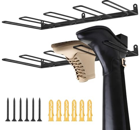 GSrenyu 2 Pack Welly Rack Storage, Wall Mounted Metal Rack Holds 4 Pairs of Wellies & Rain Boots for Entry & Garage