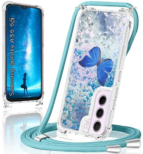Funda para Samsung Galaxy A35 5G con Cuerda, Liquida Fundas para Samsung A35 5G con Colgante Ajustable Collar Carcasa Transparente Silicona TPU Antigolpes Protector Case Brillante para Samsung A35 5G
