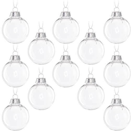 Klare Kunststoff füllbar Kugeln, 12Pcs Weihnachtsbaum Dekoration Kugeln, 8cm DIY Weihnachtskugeln, kreisförmige Acryl-Kunststoff-Kugeln für Weihnachten, Neujahr (kreisförmige Kugeln 8cm,12Pcs