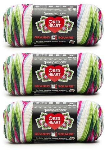 Red Heart All in One Granny Square Garn, Watermelon, 100% Acryl, Nr. 4 Kammgarn (Medium), 400 m, 3 Stück