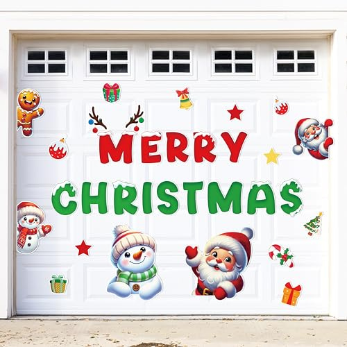 90shine Lot de 32 aimants de décoration de porte de garage – Bonhomme de neige, Père Noël, bonhomme en pain d'épices, joyeux Noël, réfrigérateur, décoration de cuisine