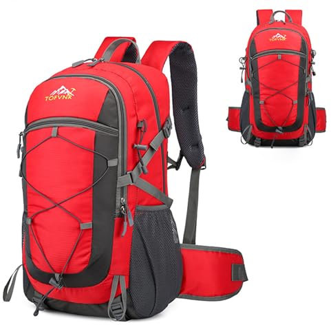 YENTAKE 36-55L Wanderrucksack Herren Damen Trekkingrucksack Outdoor Rucksäcke mit Regenhülle für Camping Wandern Reisen, Outdoor Daypack mit Hüftgurt,55x33x21cm (Rot)