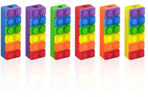 Chew Pencil Topper Set (6er Pack), Silikon Kaukette mit Kaubarem Beißring Bleistiftaufsatz, Silikon Kaustab, Kaubares Schmuckspielzeug Kauspielzeug für Jungen, Mädchen, Kinder mit Autismus, ADHS