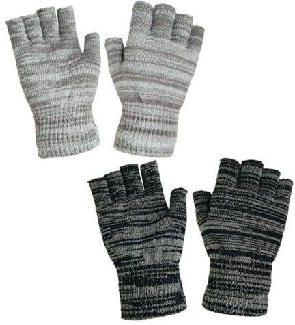 FUIPVGI 2 Paar Fingerlose Handschuhe Damen und Herren, Halbfinger Handschuhe, Winter Fingerlose Warme Strickhandschuhe Arbeiten für Fahren Wandern Arbeit Radfahren Schreiben (2 Farben)