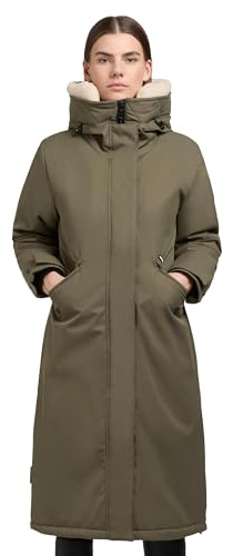 khujo Damen Wintermantel warmer Parka mit weichem Teddyfleece an der Kapuze, Taillenzugband und magnetischer Abdeckleiste Agneta-YM Light Moss Green Gr. L