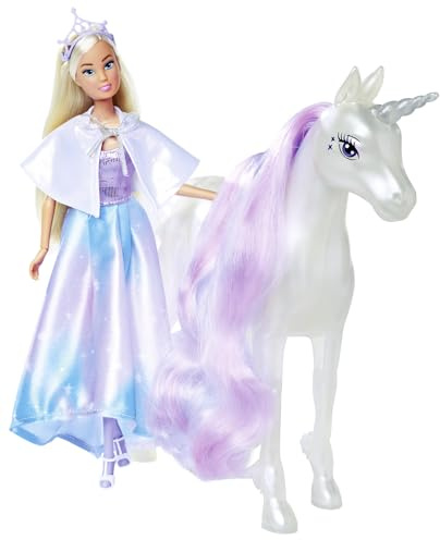 Simba Steffi Love Fantasy Unicorn, Spielpuppe als Prinzesinn mit Einhorn, magische Lichter, vollbewegliche Puppe, 29cm, ab 3 Jahren