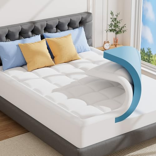 ABENE Superking Memory Foam Mattress Topper for Back Pain Relief, Mattress Topper Super King Bed with Extra Deep Pocket, Washable Pillow Top Cover with OEKO-TEX & CertiPUR-US (White, 180x200cm)