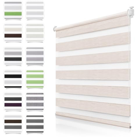 Doppelrollo Klemmfix ohne Bohren Leinen 75x200cm Rollos für Fenster ohne Bohren mit Kindersicherung Fenster Rollos für innen Lichtdurchlässig & Verdunkelnd, Stoffbreite 70cm