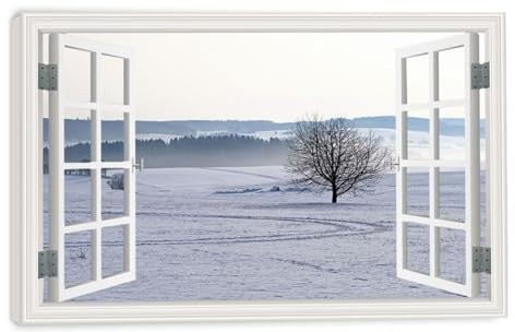 Ein Toter Baum Leinwanddruck Wandkunst Fensteransicht Landschaft Verschneite Kiefern Natur Wildnis Fotografie Moderne Kunst Rustikal 60x40cm