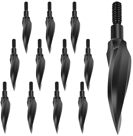 KURUGEILI 12 Pack 100/125/150 Körner Bogenschießen Traditionelle Breitköpfe Stahlpunkte Schraub-in Jagd Pfeilköpfe Pfeilspitze für Compound, Recurve Bogen & Crossbow