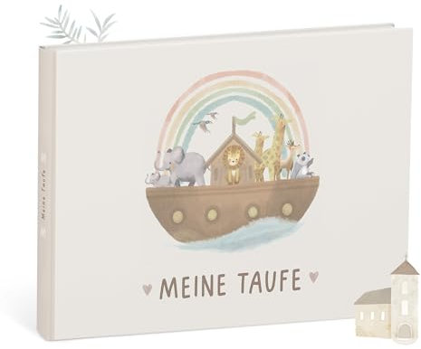 mintkind Erinnerungsalbum Taufbuch Meine Taufe Arche Beige – Geschenk zur Taufe für Jungen – Geschenk von Patentante oder Patenonkel – liebevoll gestaltetes Erinnerungsbuch für einen besonderen Tag