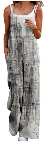 Womens Jumpsuit UK Wide Leg Baggy Dungarees Casual Loose Sleeveless Playsuits Trousers Suspender Bib Overalls Romper Ladies Floral Print Jumpsuits Long Pants with Pockets Summer Playsuit for Daily