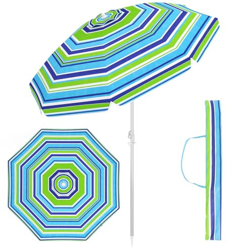 GOPLUS Strandschirm, Sonnenschirm um 30° knickbar, Gartenschirm UV 50+, Tischschirm mit Bodenhülse, Marktschirm Terrassenschirm, inkl. Schutzhülle, 8 Rippen Fiberglas (Grün, 180cm)