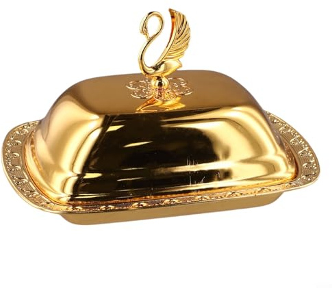 Effizientes und schickes stilvolles Edelstahl-Tablett mit Deckel, der dafür sorgt, dass Ihre Butter beim Servieren frisch bleibt (Gold)