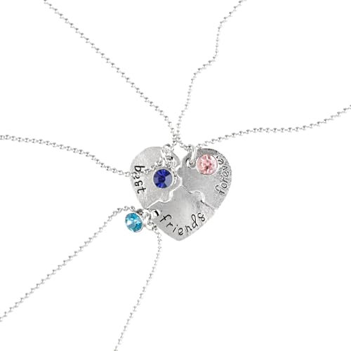 Bojueshaw 3pcs BFF Friendship Necklace Set,Heart Puzzle Jigsaw Necklace,Best Friend Forever Matching Pendants for Girls & Women