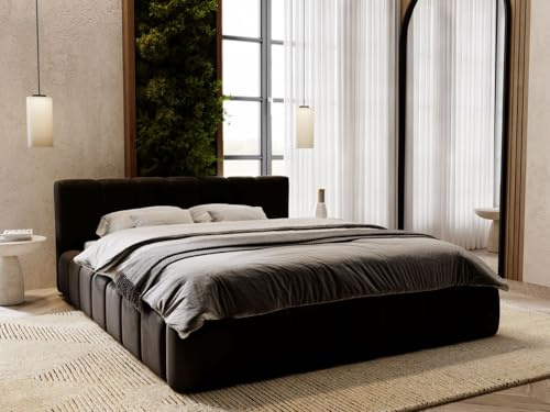 GRAINGOLD Split Bett 160x200, Polsterbett mit Bettkasten, Polsterbett mit Stauraum, Samt, mit Lattenrost, mit Kopfteil, ohne Matratze (Schwarz, 160x200)