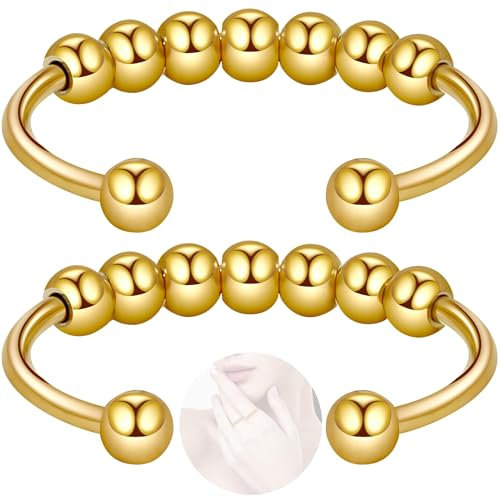 FEITENGU Gold Anxiety Ring Set,Aura Fidget Ringe Goldene,Anti Stress Rings Silber 925 Damen,Daumenring,Stimmungsring Weihnachten Geburtstag Jubiläum Geschenke Für Frauen