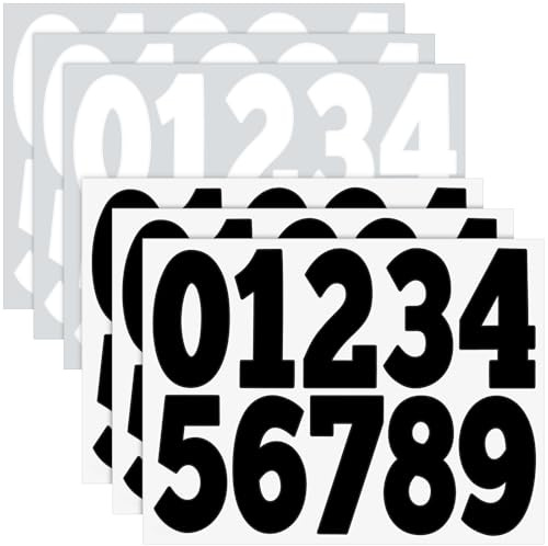 NISENTIA 10 cm Zahlen Aufkleber, 60 Stück/6 Blatt Klebezahlen Wetterfest Schwarz Weiß 0-9 Nummern Aufkleber Selbstklebende Vinyl Sticker Zahlen Mailbox Nummernaufkleber für Hausnummer Postkasten DIY